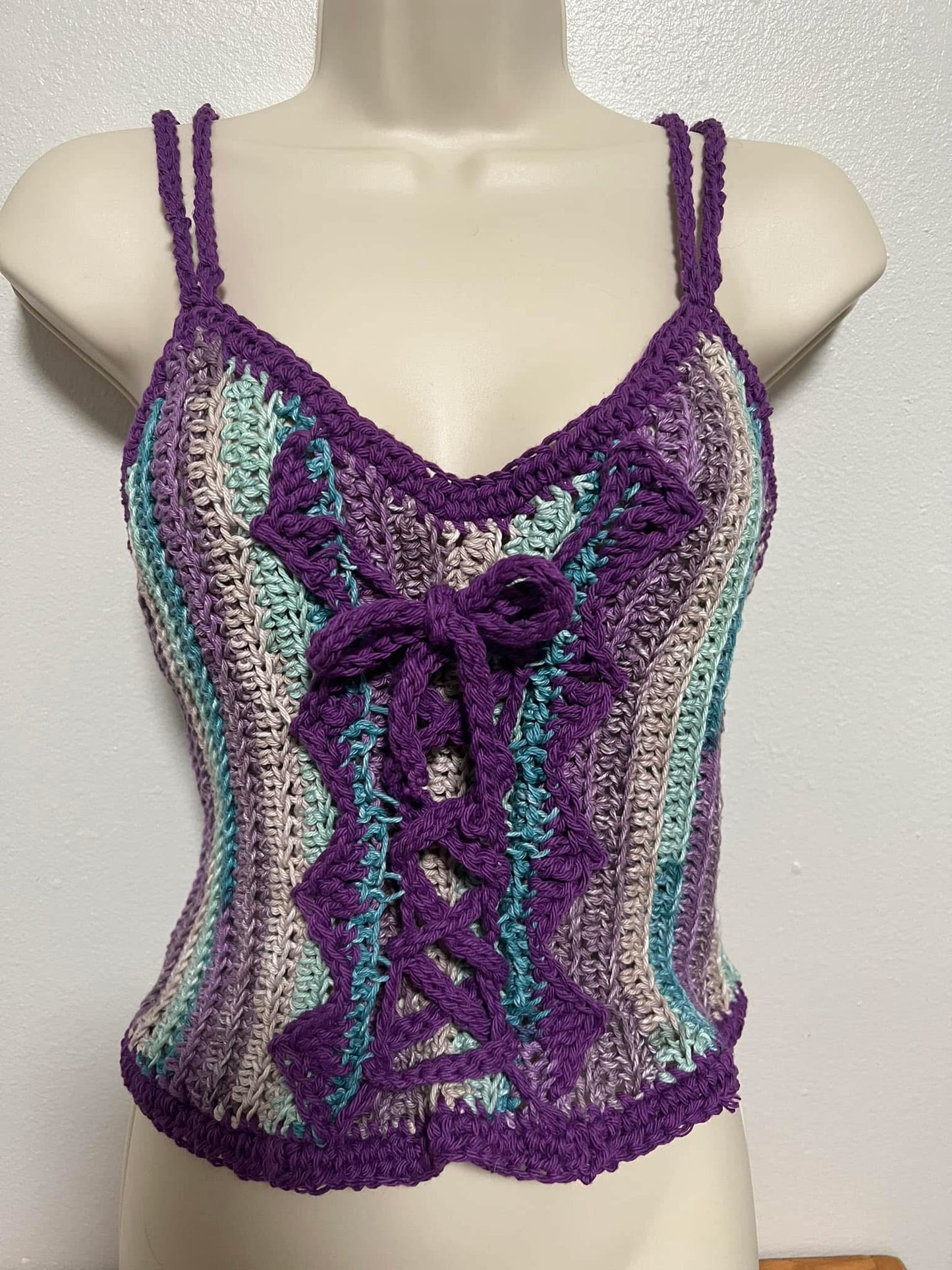 Hand-Crocheted Corset Camisole Top Sz M (8-10)