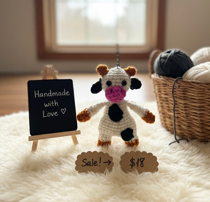 Moo-velous! Handmade Crochet Cow Keychain