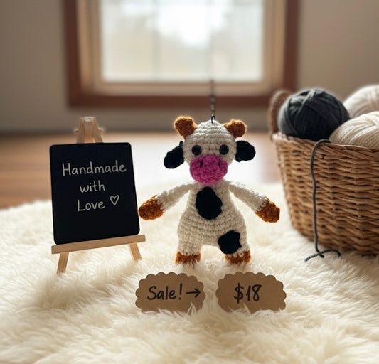 Moo-velous! Handmade Crochet Cow Keychain