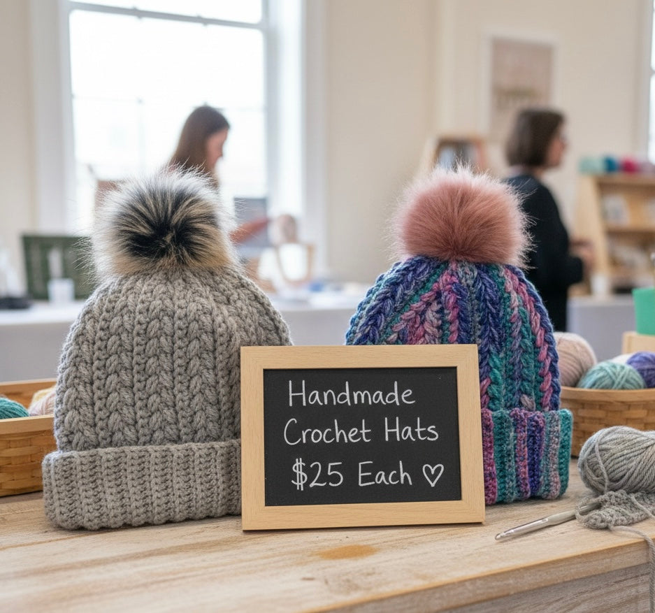 Cozy Hand-Crocheted Beanies with Faux Fur Pom-Poms