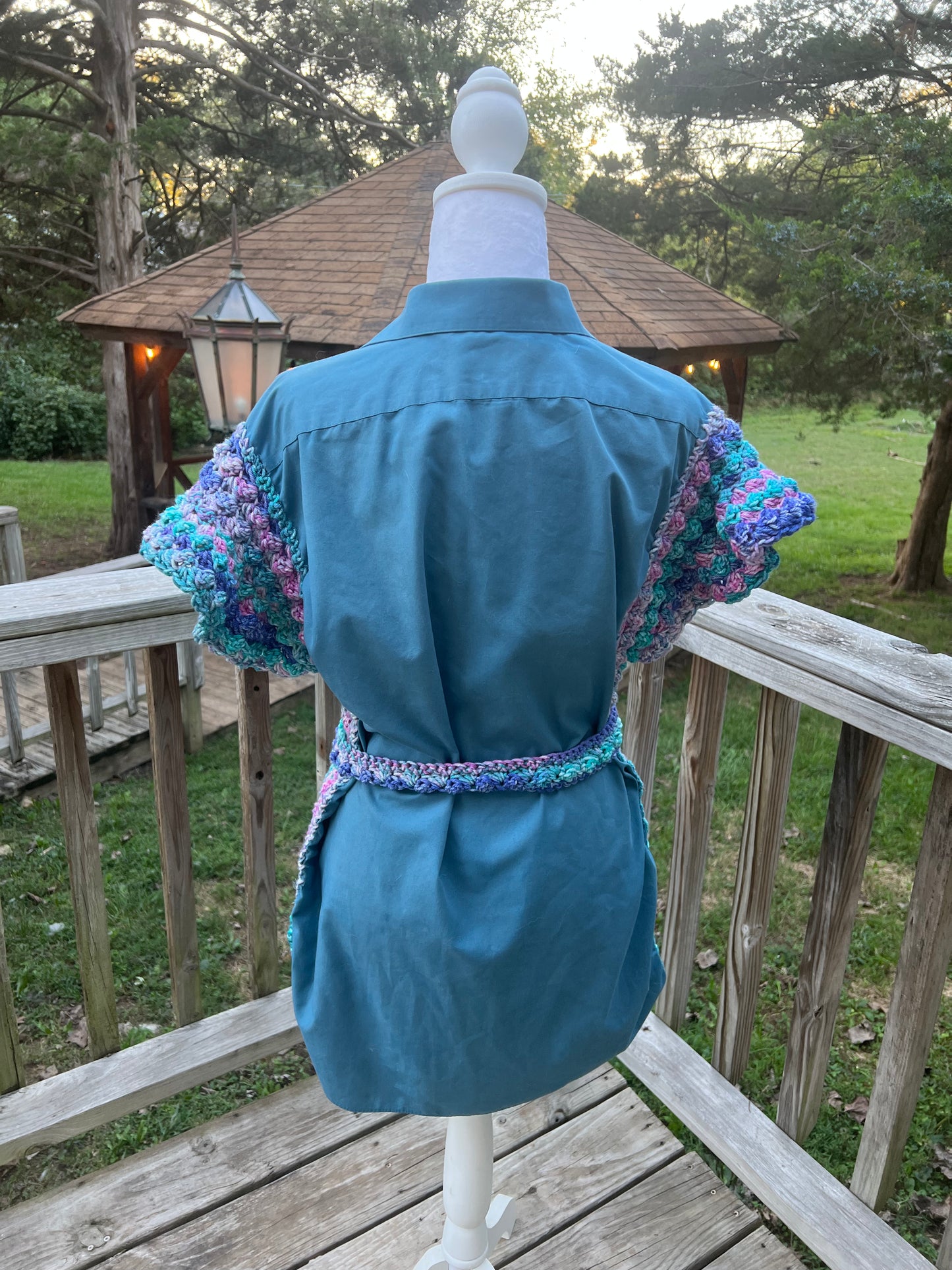 Upcycled Button-Down Shirt with Crochet Accents