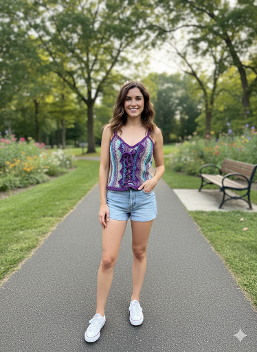 Hand-Crocheted Corset Camisole Top Sz M (8-10)