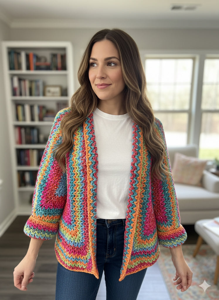 🌈 The Rainbow Bright Crochet Cardigan - Handmade & One-of-a-Kind! 🌈