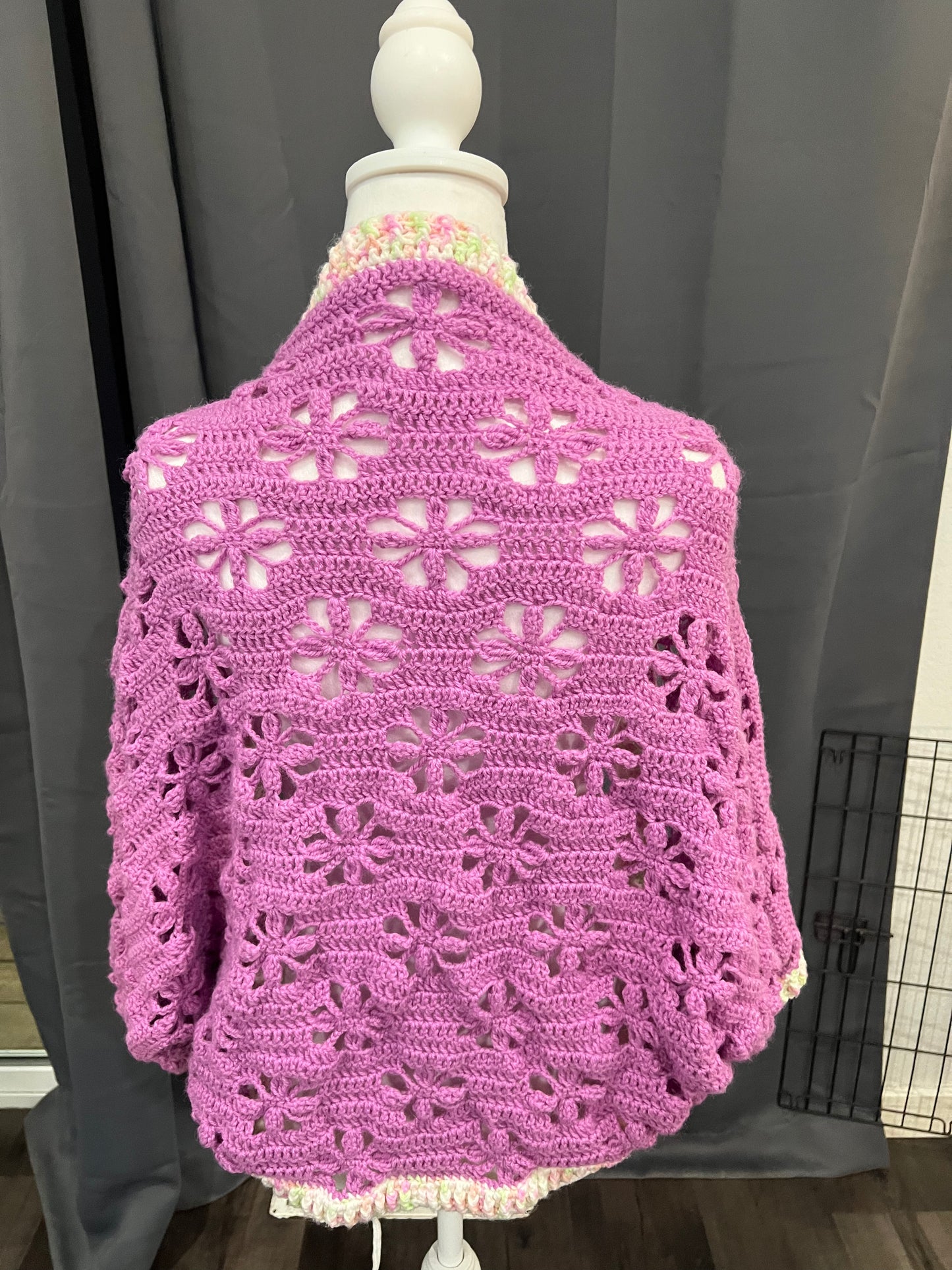 Lavender Purple Floral Crochet Draped Shrug