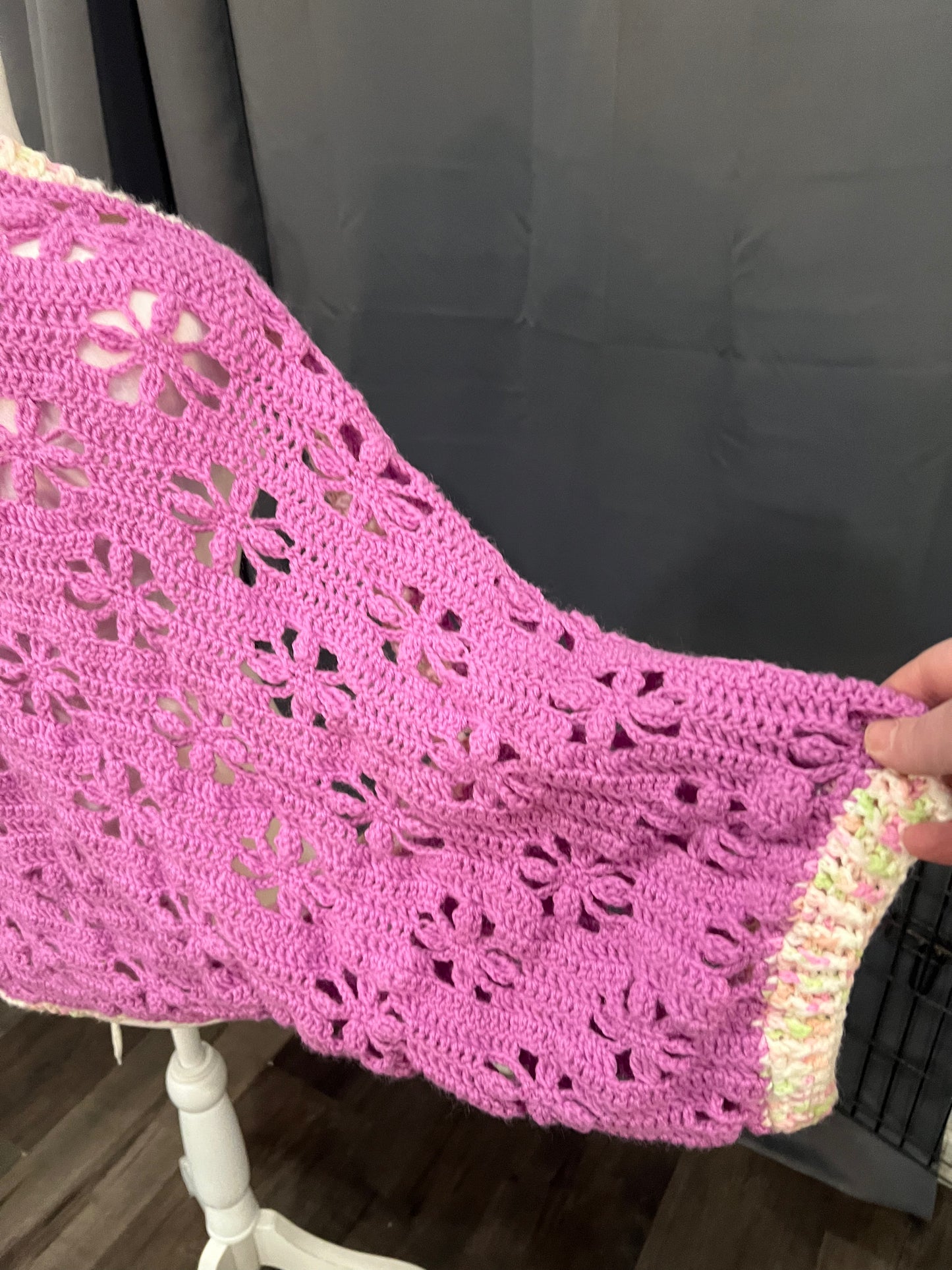 Lavender Purple Floral Crochet Draped Shrug