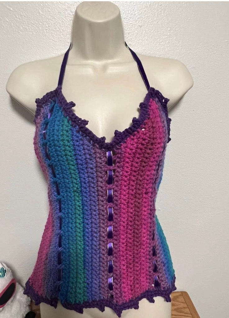 Colorful Boho Ribbon-Lace Crochet Top Pattern-Classy Colors Top